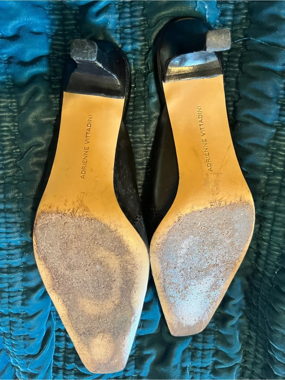 Adrienne Vittadini Black Leather Slip-On Flats with Tan Insole